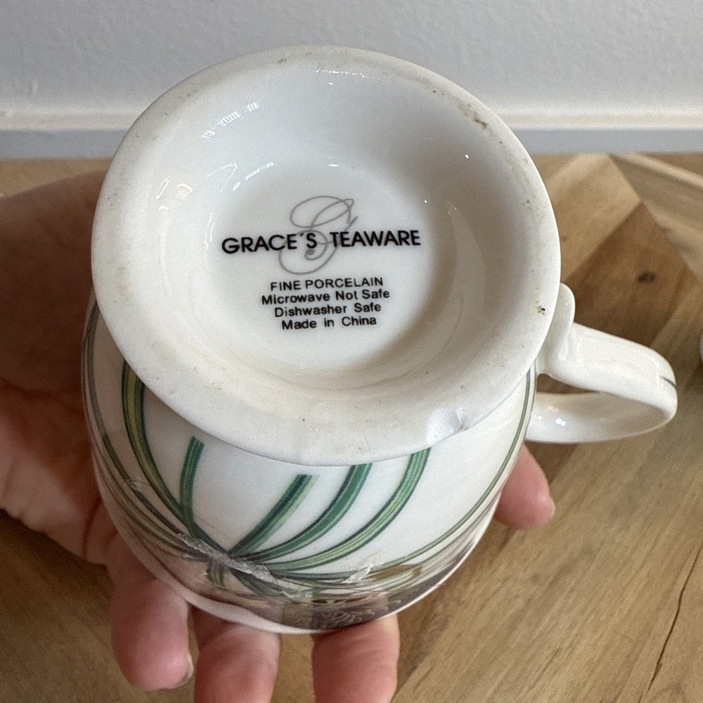 Grace's Teaware Teal Palms & Water Birds Cream & Sugar Set Tropical Porcelain‎ - Picture 5 of 5